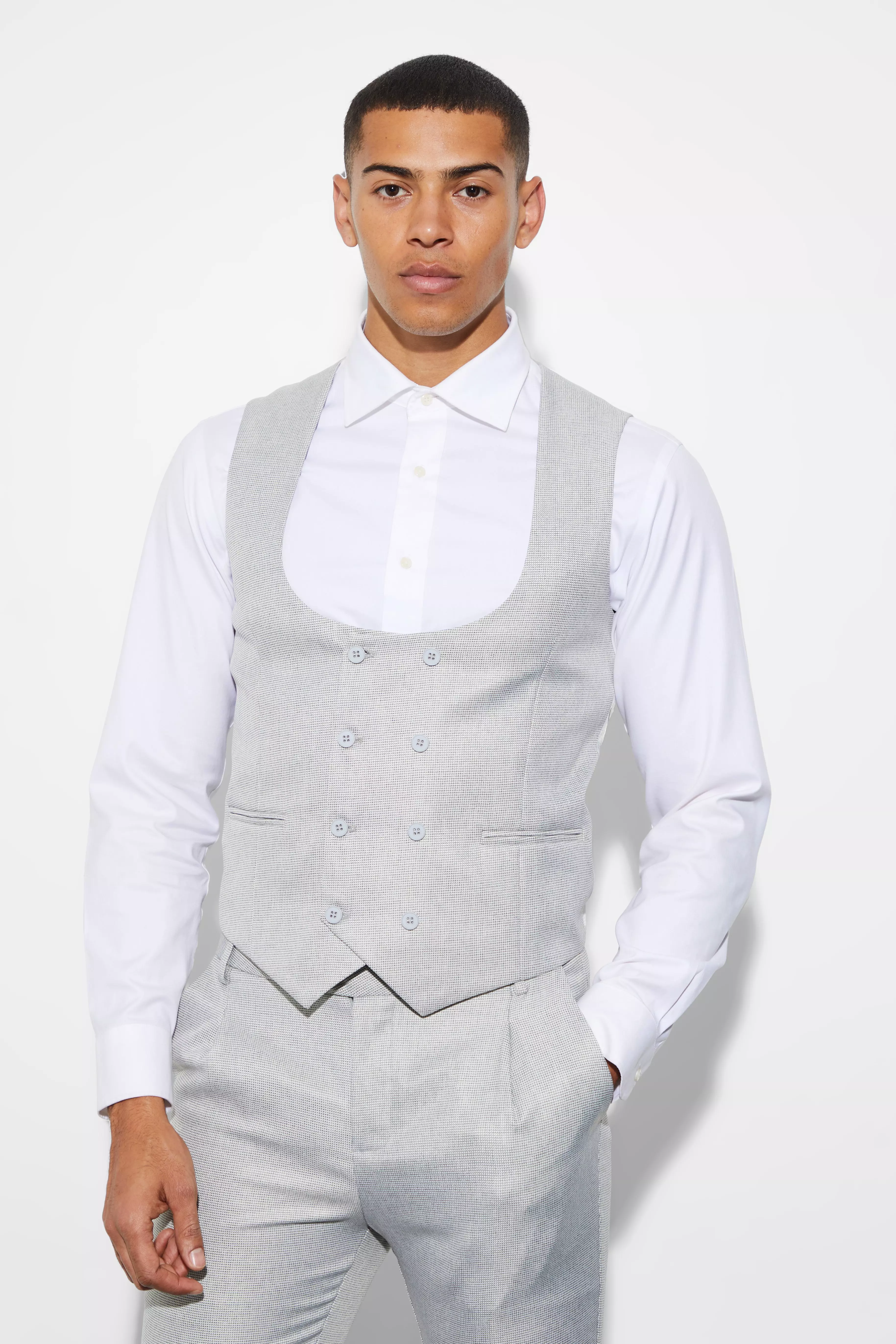 Light grey clearance double breasted waistcoat